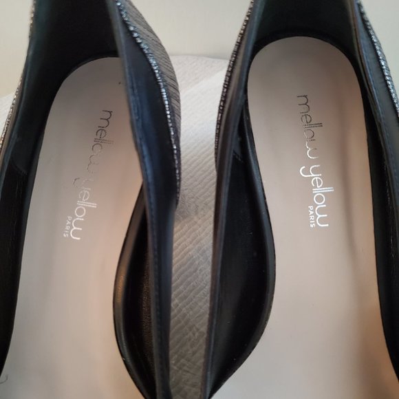 Mellow Yellow Alily Black chunky heels women size EU39/ USA 8.5,  made in Spain. - Picture 4 of 16